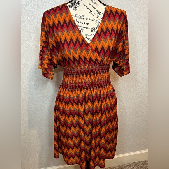 Cristinalove Dresses & Skirts - 397. Cristinalove Fall Colors Chevron Cinched Dress S